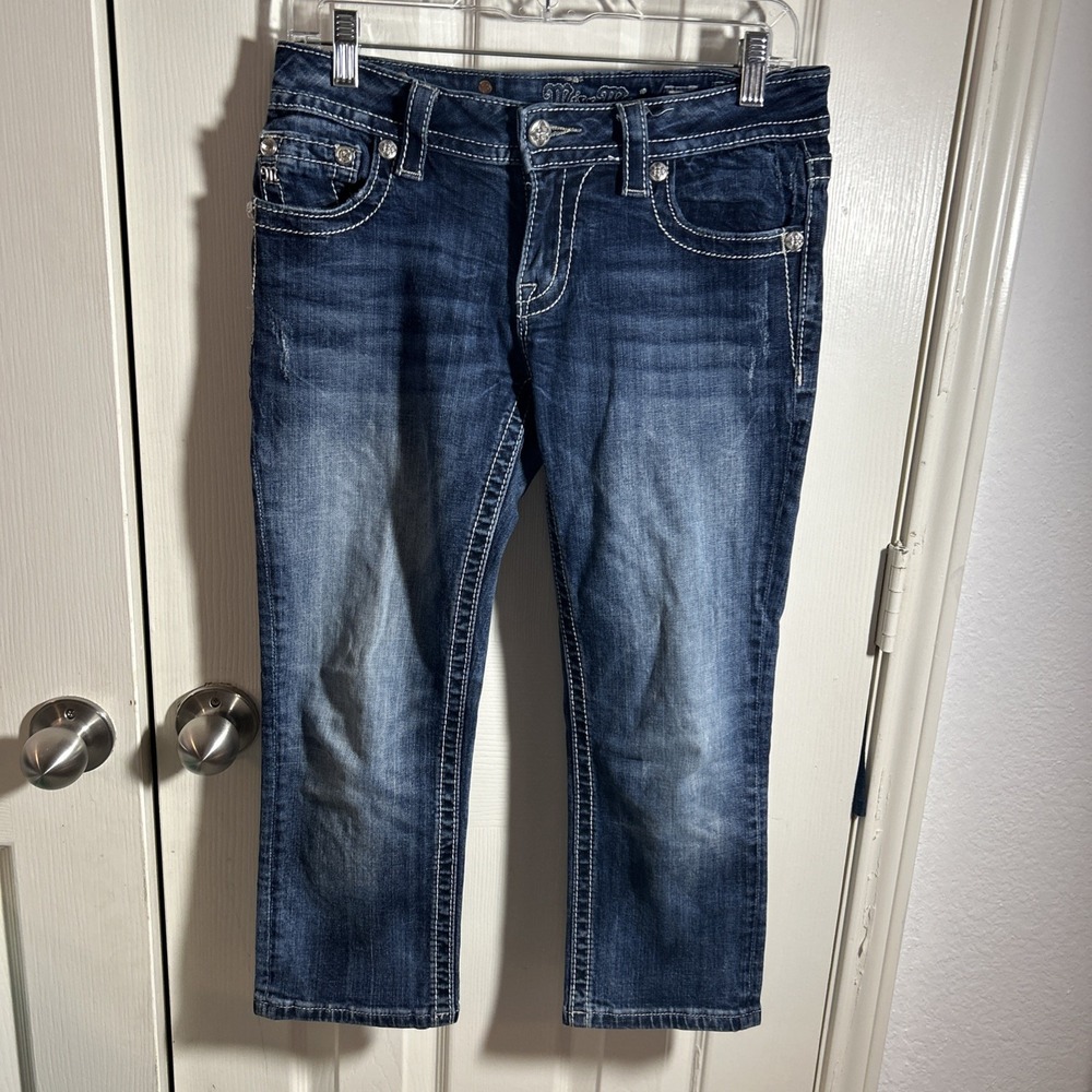 Miss Me Signature Capri Jeans Womens Sz 28 Blue Denim Embellished Pockets